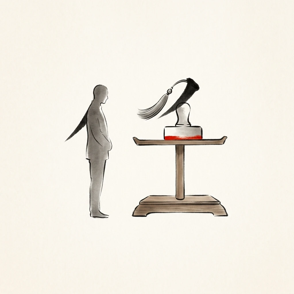 Visual mnemonic illustration of the Chinese character 任 (to appoint / responsibility)
