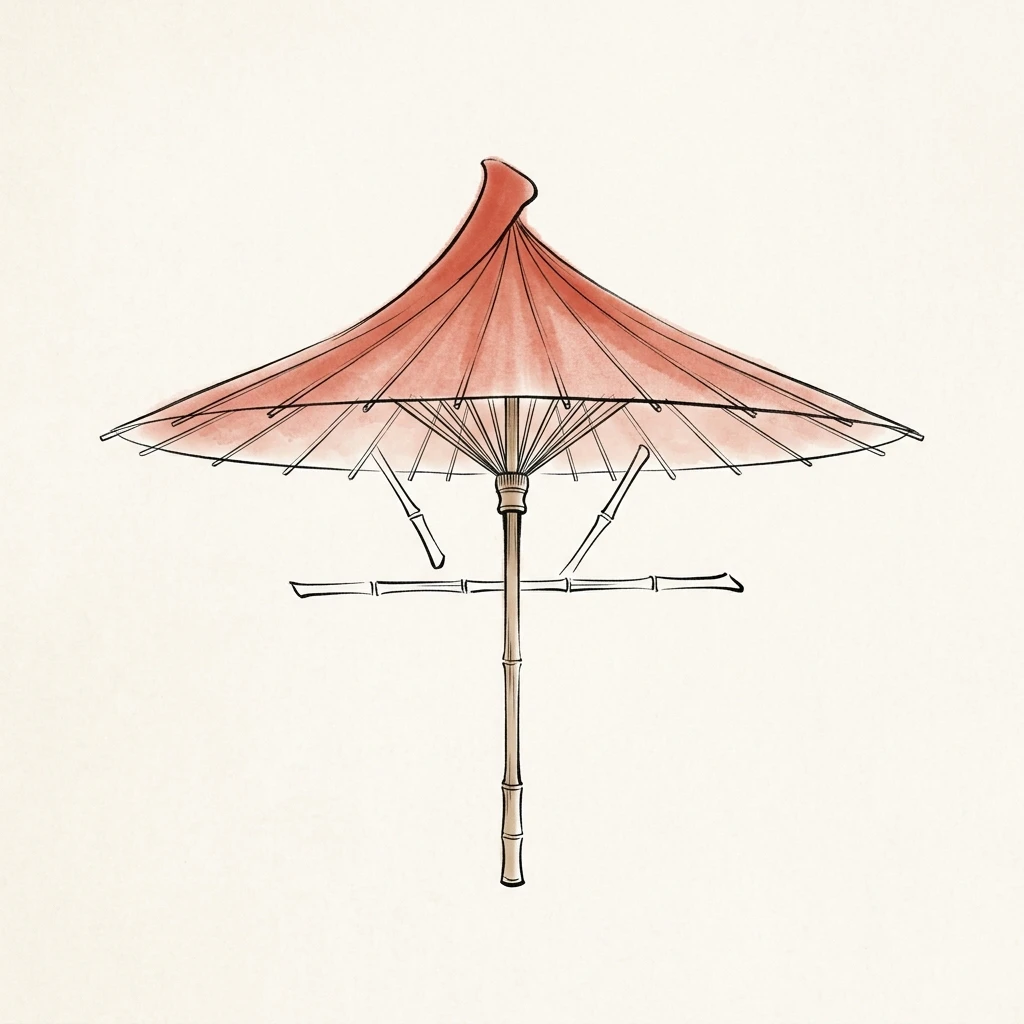Visual mnemonic illustration of the Chinese character 伞 (umbrella)