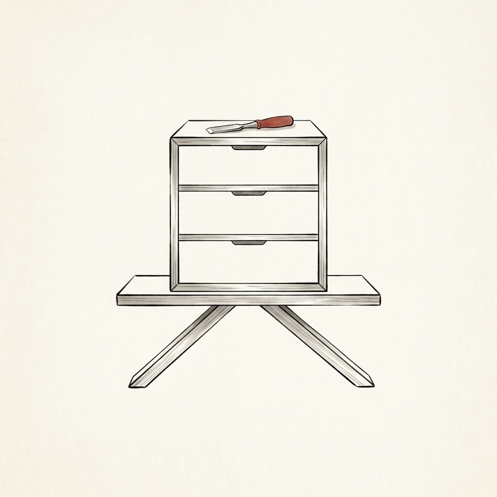 Visual mnemonic illustration of the Chinese character 具 (tool / device)