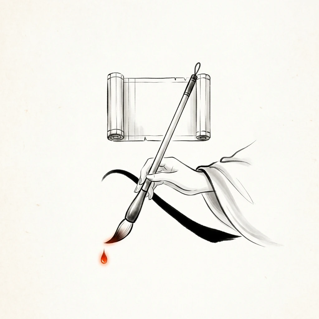 Visual mnemonic illustration of the Chinese character 史 (history / annals)