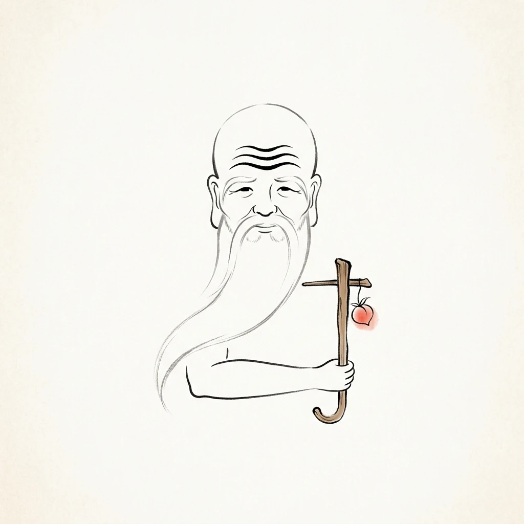 Visual mnemonic illustration of the Chinese character 寿 (longevity / long life)