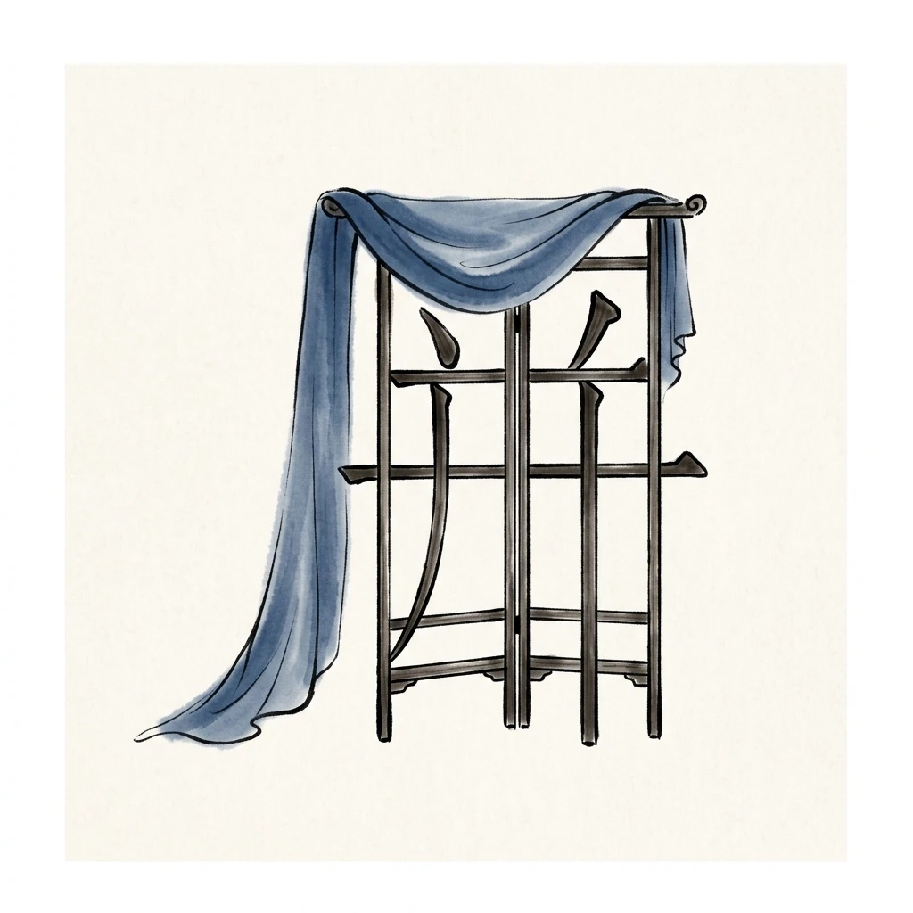 Visual mnemonic illustration of the Chinese character 屏 (screen / folding screen)