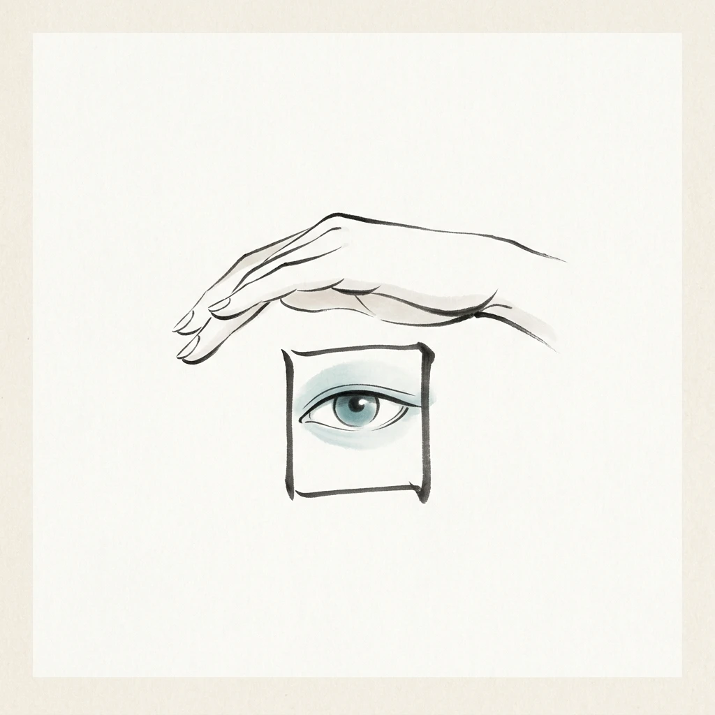 Visual mnemonic illustration of the Chinese character 看 (to look / to see)