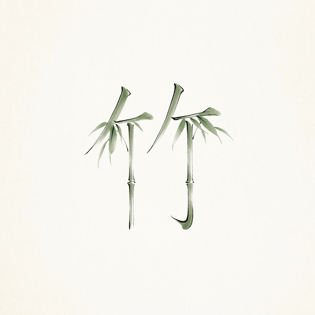 Visual mnemonic illustration of the Chinese character 竹 (bamboo)