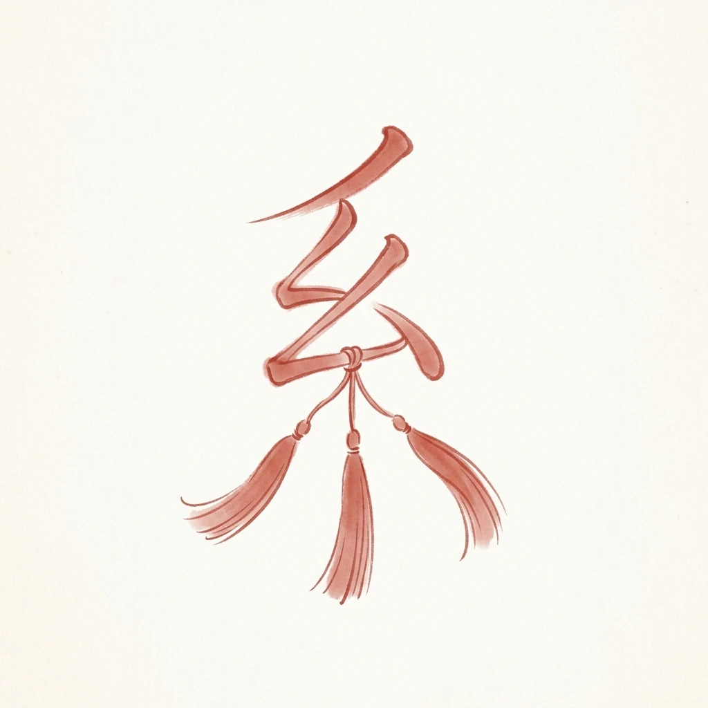 Visual mnemonic illustration of the Chinese character 系 (system / to connect)