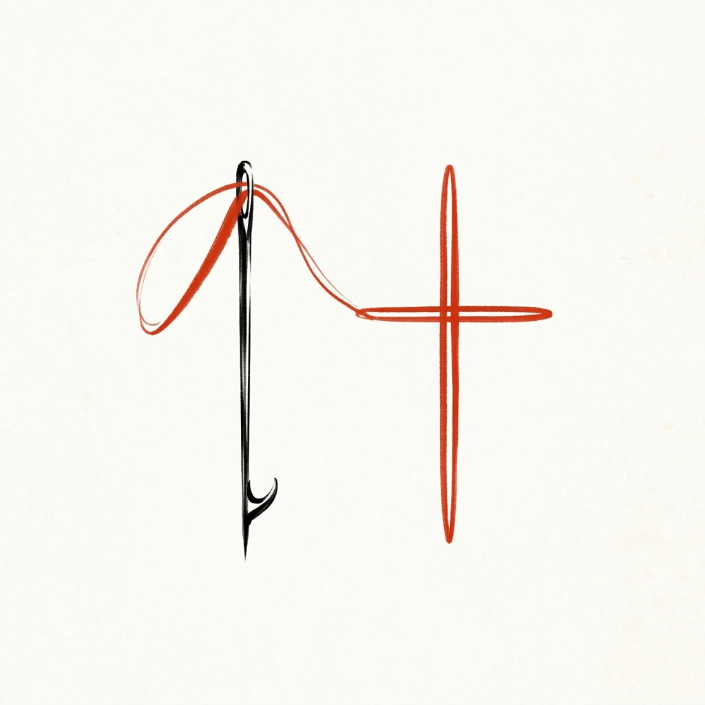 Visual mnemonic illustration of the Chinese character 针 (needle)