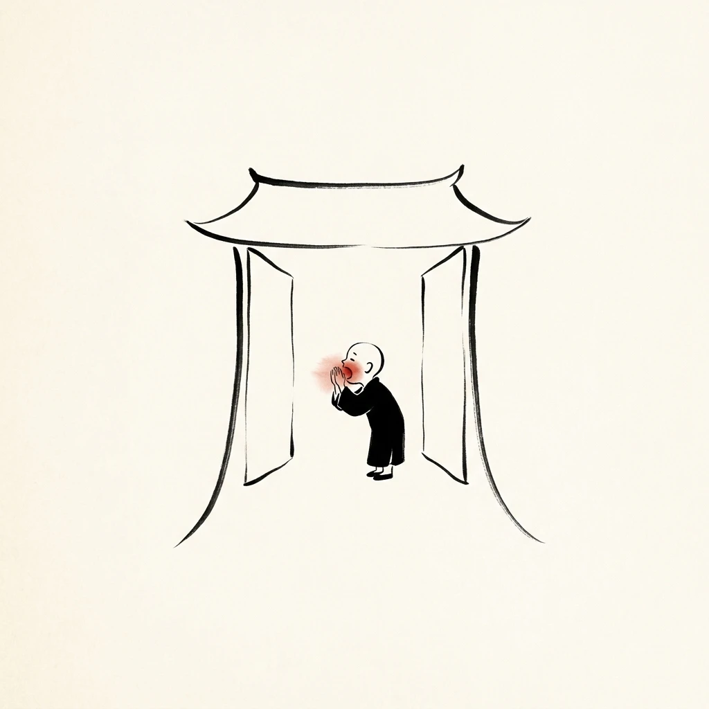 Visual mnemonic illustration of the Chinese character 问 (to ask)