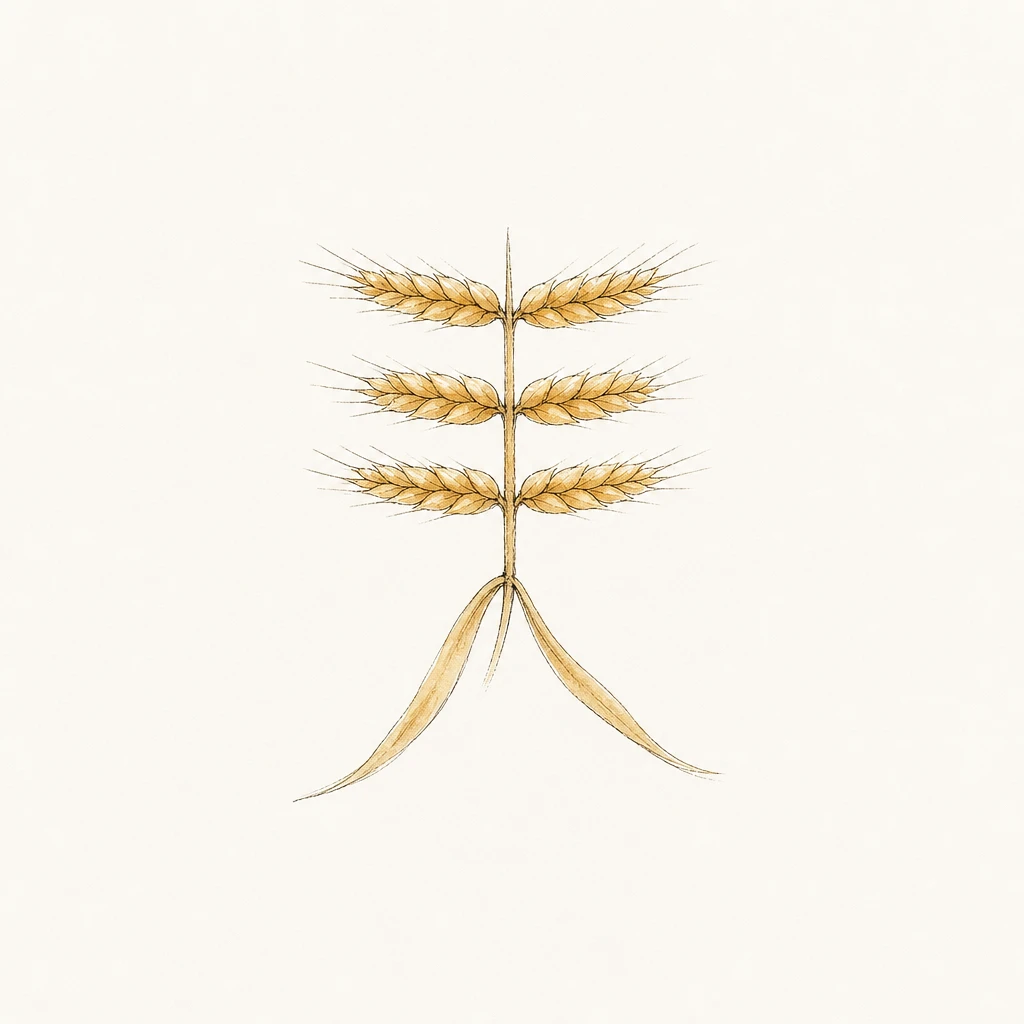 Visual mnemonic illustration of the Chinese character 麦 (wheat)