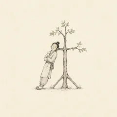 Memory illustration for the Chinese character 休 (xiū, to rest)