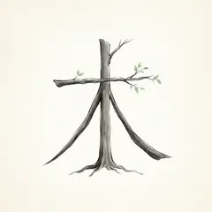 Memory illustration for the Chinese character 木 (mù, wood / tree)